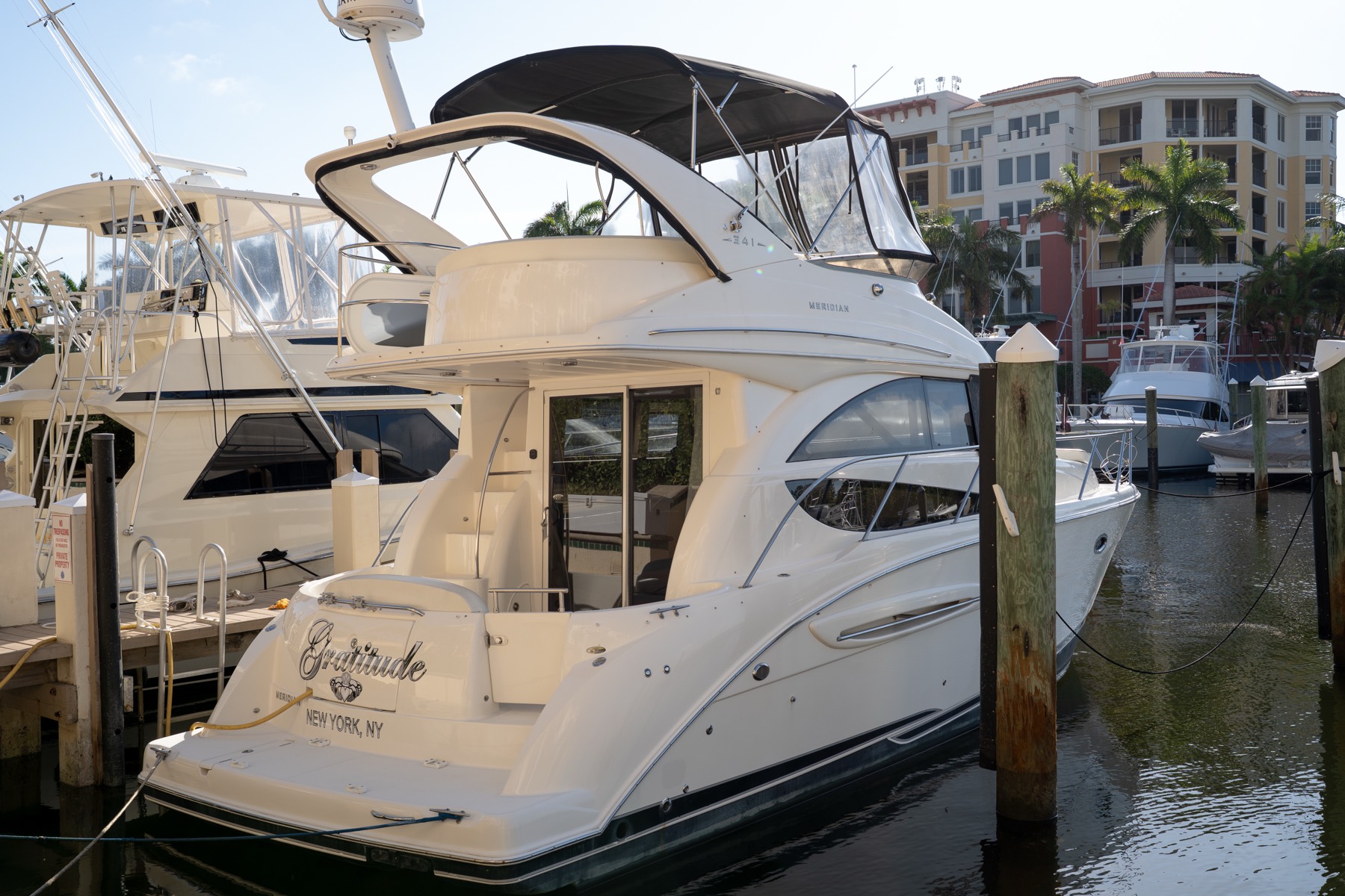 Yacht docked at the marina